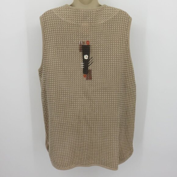 Phoenix Conexion Women Large Puckered Beige Hand Painted Sleeveless Button Vest - Picture 7 of 11